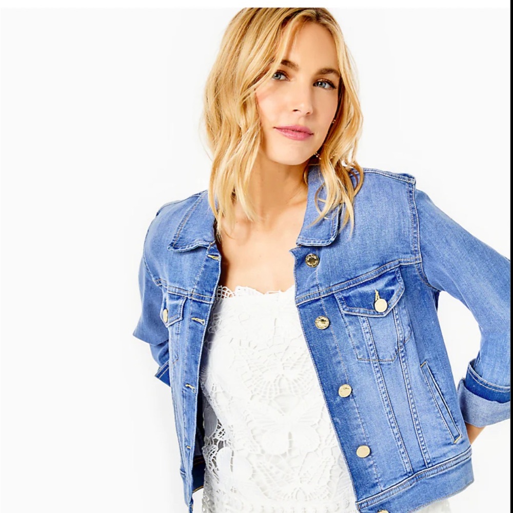 ❌ SOLD NWT Lilly Pulitzer XL seaspray denim jacket cropped